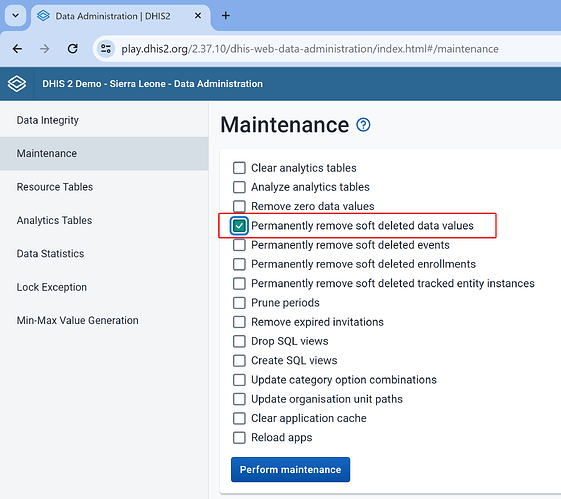 Maintenance - soft deleted data values