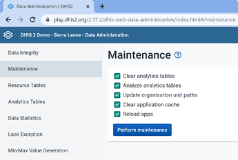 Data Administration → Maintenance
