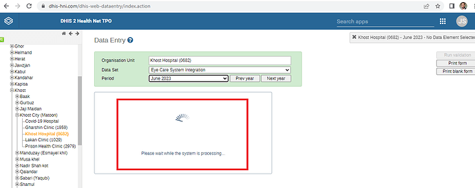 Data entry form loading