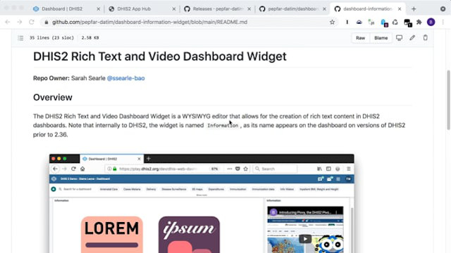DHIS2 Rich Text and Video Dashboard Widget