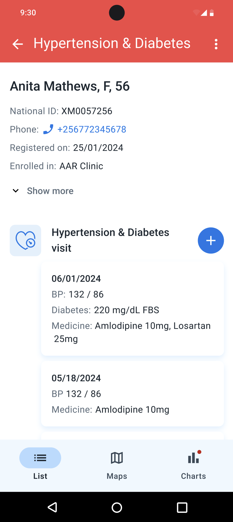 sample patient page on android